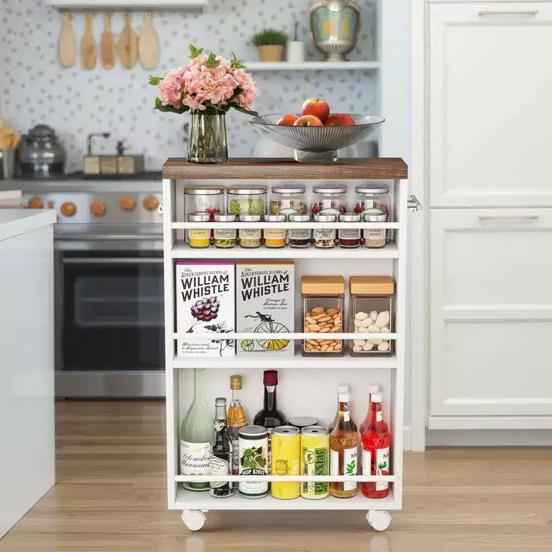 MAYEERTY Slim Space-Saving Storage Cart, 3-Tier Narrow Rolling Organizer for Kitchen & Bathroom