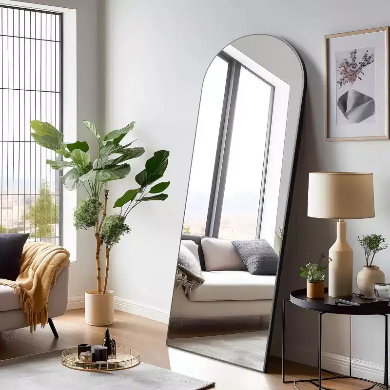 71 x 31 Inch Large Arched Full Length Floor Mirror, Framed Leaning Wall Mirror for Living Room and Bedroom, Black