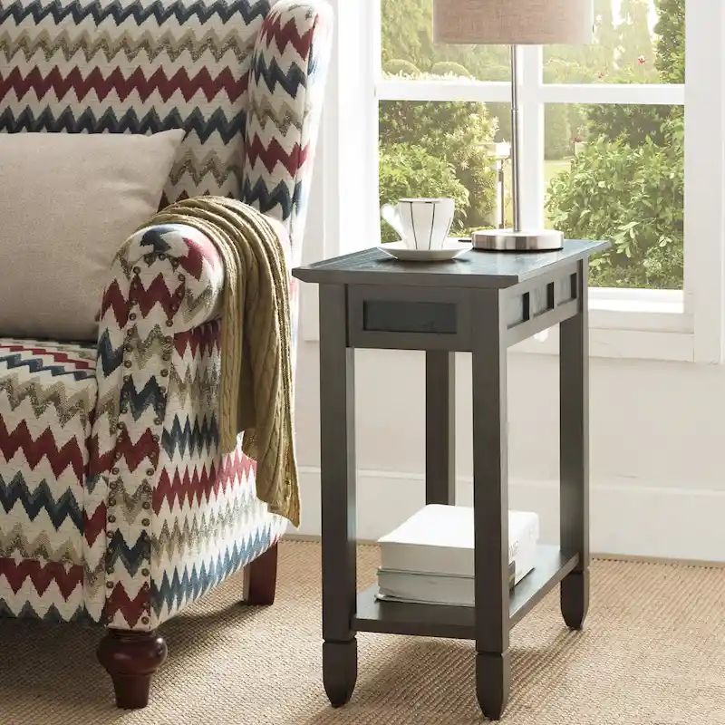 Rustic Slate Side Table with USB-C Port