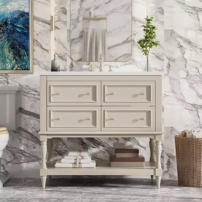36 Bathroom Vanity with Sink, Bathroom Storage Cabinet with Drawers, Wood Single Sink Bathroom Vanity