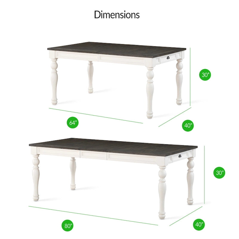 Farmhouse Two-Tone 80-Inch Dining Table - Two Tone Soft White and Dark Oak