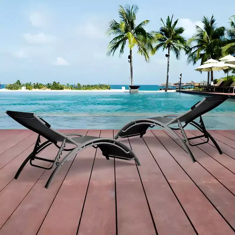 Set of 2 Modern Aluminum Patio Chaise Lounges, All-Weather Outdoor Recliner Tanning Chairs with Armrests, Ideal for Beach, Pool, Sunbathing and Lawn