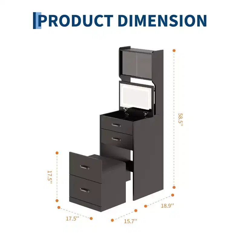 3 in 1 Vanity Desk with 3 Color Light, Compact Makeup Vanity Set with 2 AC Outlets & USB, Dressing Table with Drawers