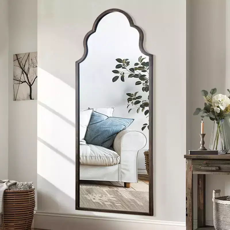 59x24 Ironwork Carved Right-Angle Arched Black Full-Length Mirror