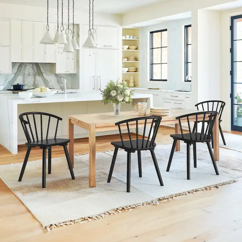 Set of 4 Wooden Spindle Back Dining Chairs