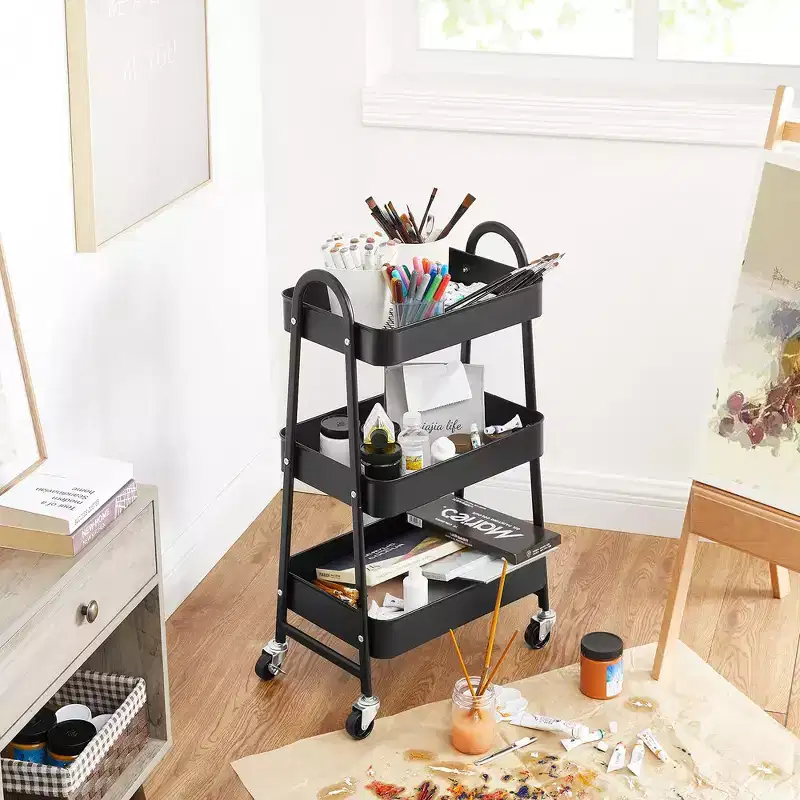 3-Tier Rolling Metal Storage Cart with Brakes and Handles