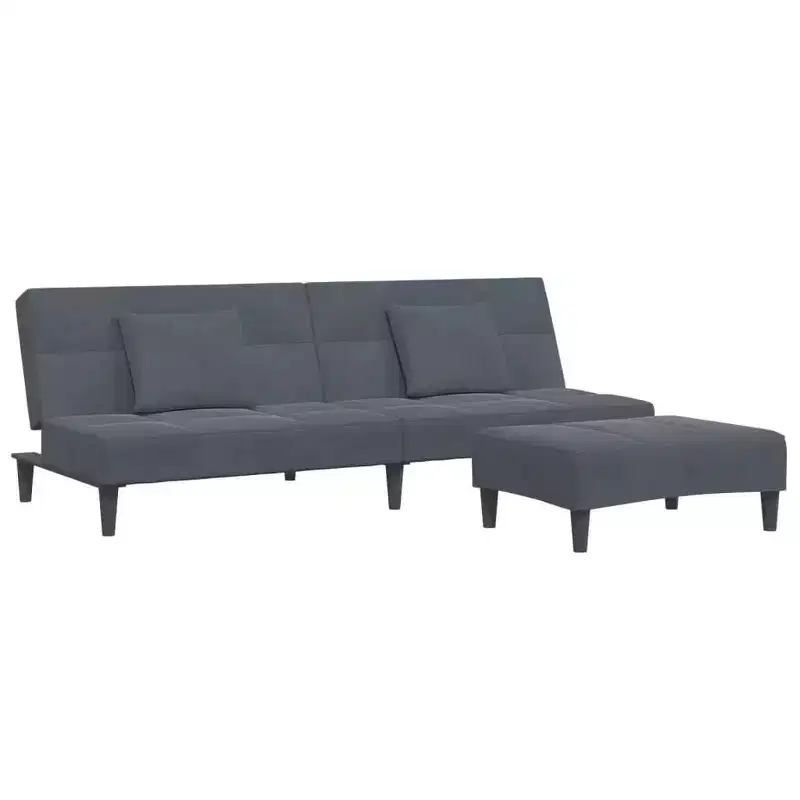 Dark Grey Velvet 2-Seat Convertible Sofa Bed with Ottoman