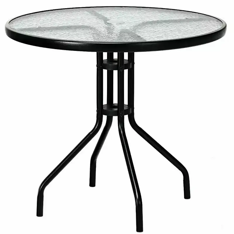 Costway 3PCS Patio Bistro Furniture Set Rocking Glider Chair Glass Table