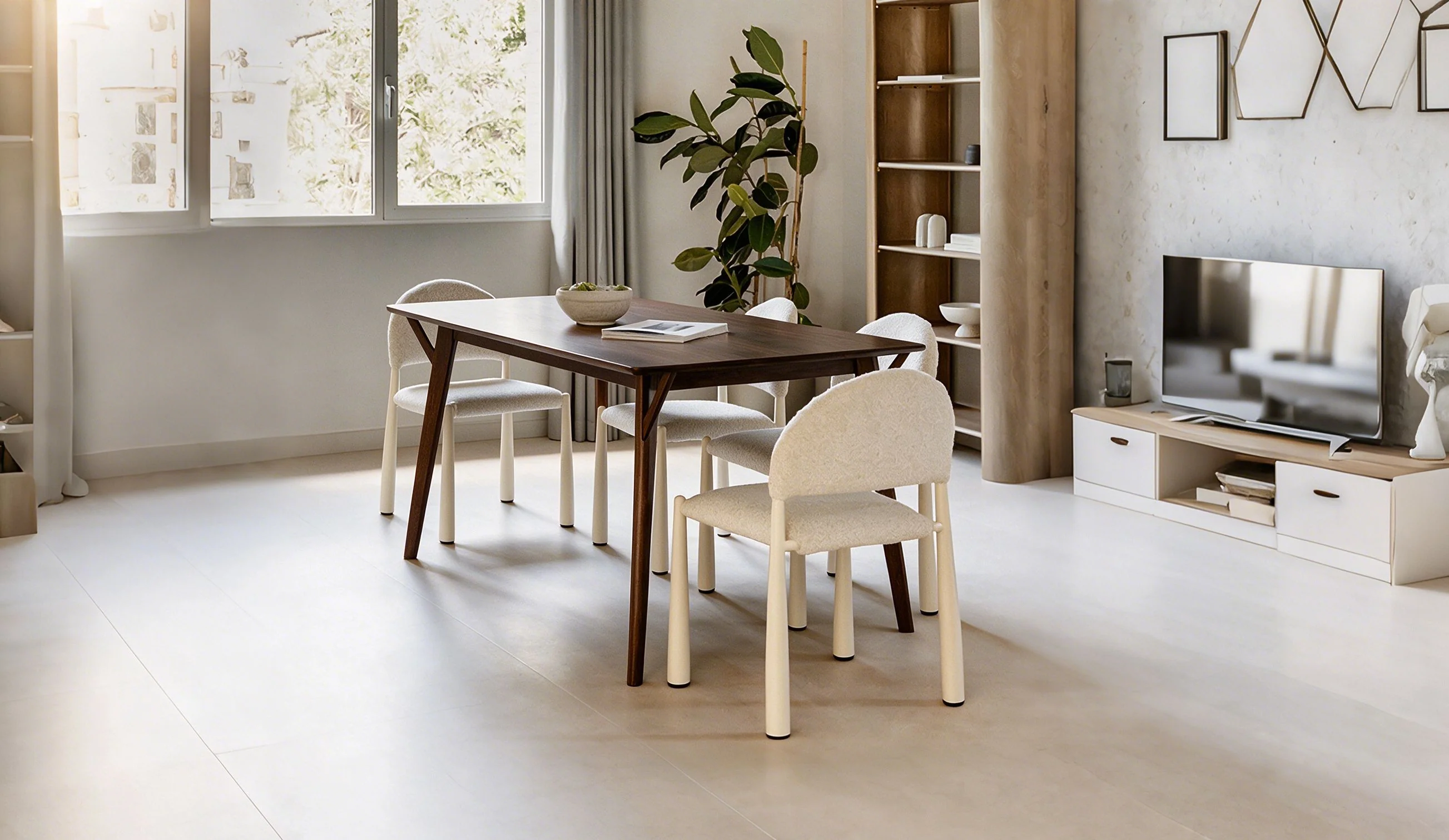 59 Inch Rectangular Dining Table, Angled Legs, Brown Solid Wood, Seats 4–6