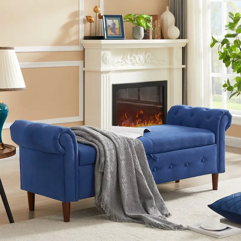 Storage Bench for Bedroom End of Bed Rolled Armed Velvet Ottoman Couch Long Bench