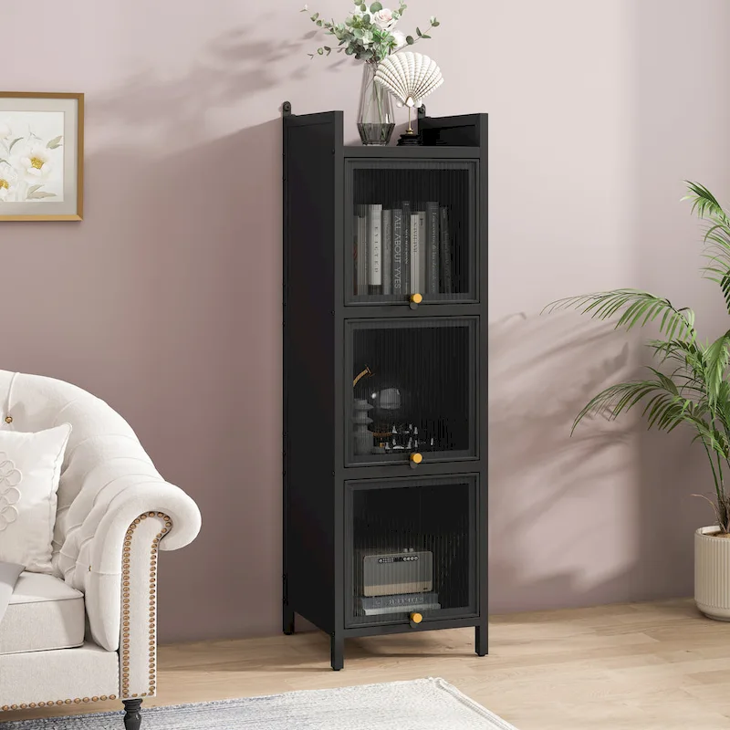 Modern Glass Door Cabinet with Featuring Storage, for Entryway Living Room Bathroom Dining Room