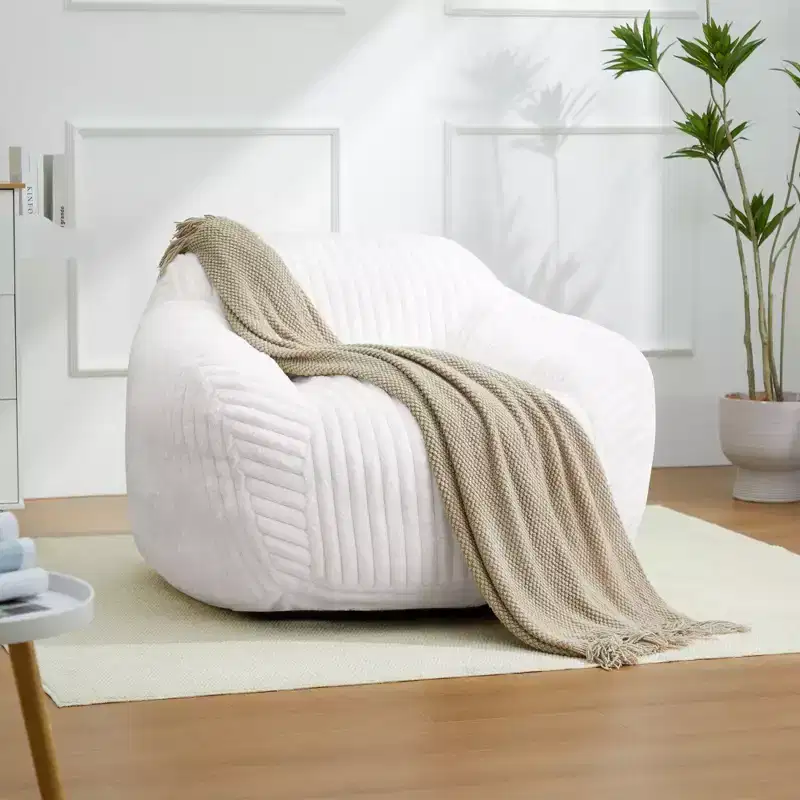 LIKEPAY Oversize Faux Rabbit Fur Single Bean Bag Sofa with Arms for Living Room, Bedroom, Gaming room