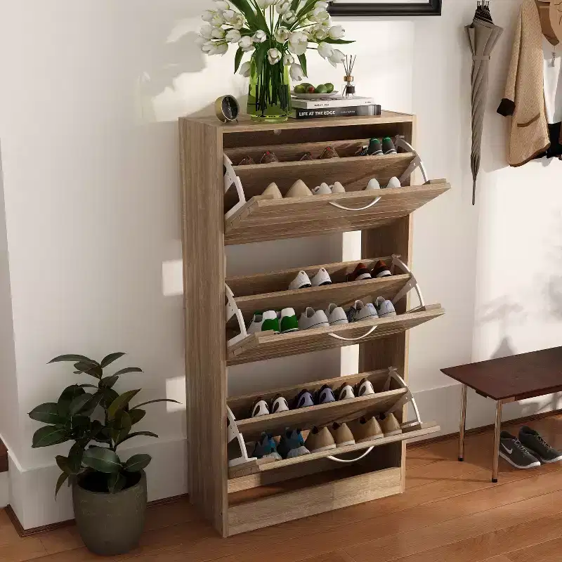 amapy Wood Grain Design Shoe Cabinet Entryway Shoe Rack 3 Tier Shelves