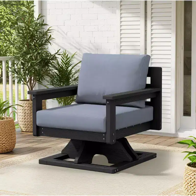 Hyleory HDPE Patio Swivel Chair with Premium Cushion, All Weather Outdoor Chair for Ultimate Comfort