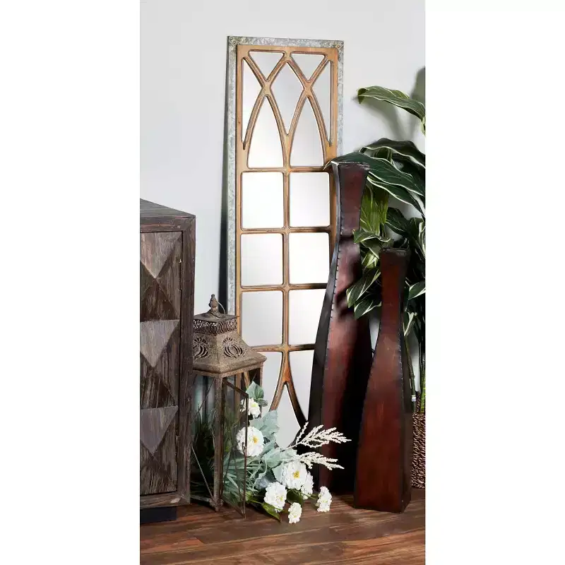 Farmhouse Wood Window Pane Inspired Wall Mirror Brown - Olivia & May: Rustic Rectangular Decor, No Assembly Required