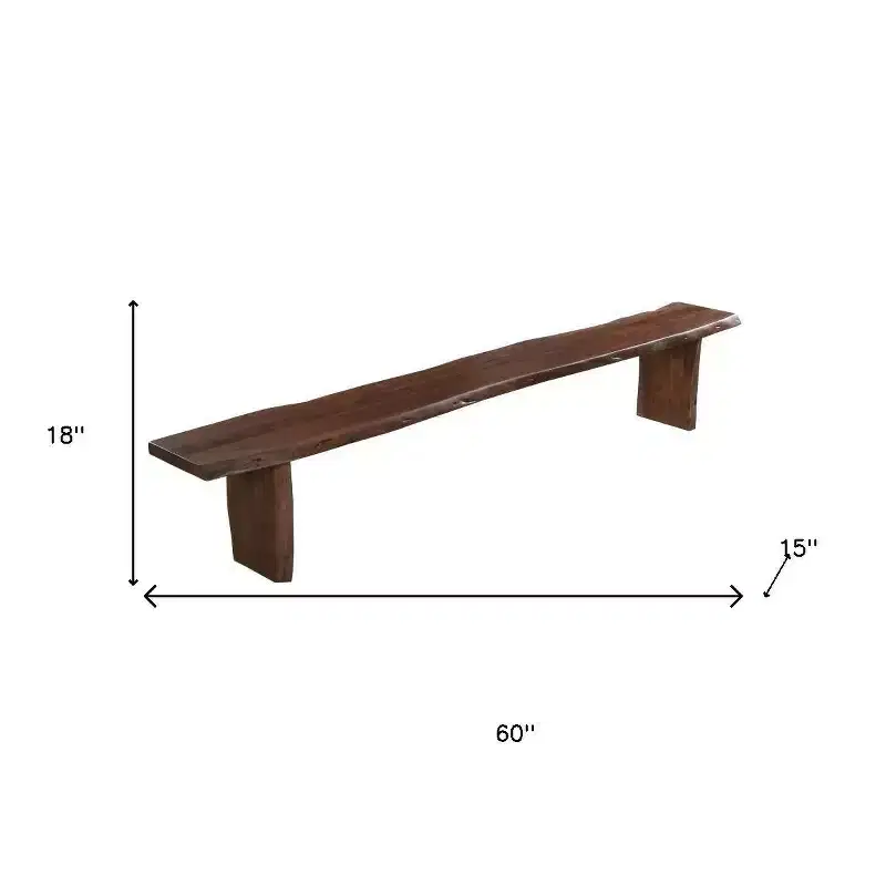 HomeRoots 60 Brown Solid Wood Solid Wood Live Edge Dining Bench