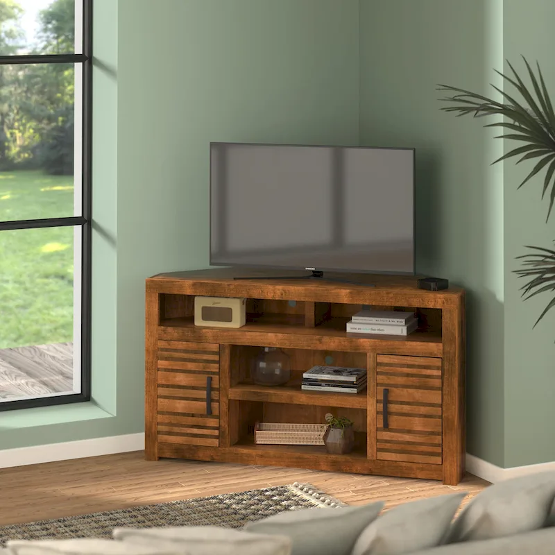 Bridgevine Home 52 inch Corner TV Stand Console for TVs up to 55 inches, No Assembly Required, Whiskey Finish