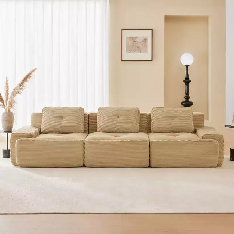 117 Modern Modular Sectional Sofa for Living Room, Corduroy Fabric,Oversized 3-Seater Couch with Deep Seat, No Assembly,Camel