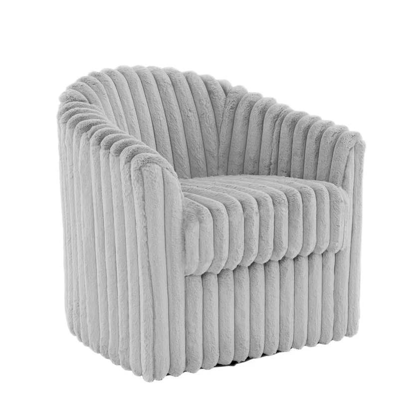 30.7W Faux Fur Upholstered Accent Chair Swivel Barrel Chair