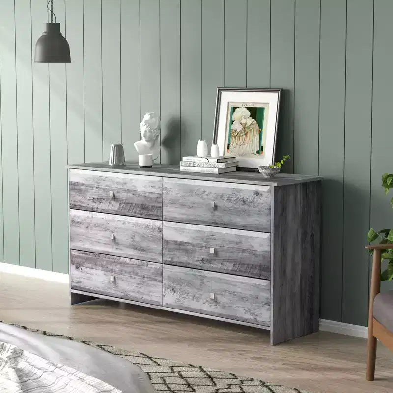 Karl Home 6-Drawer Grey MDF (Medium-Density Fiberboard) 53.94in. W Chest of Drawer