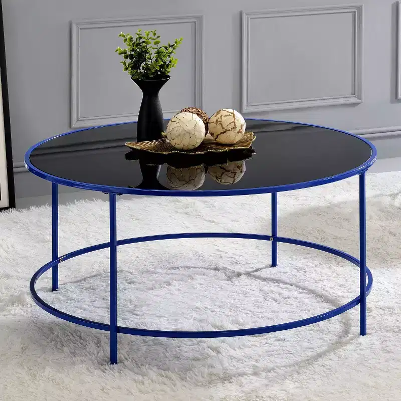 Kincross Round Coffee Table with Glass Top - miBasics