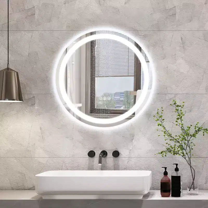 Round Frameless LED Bathroom Vanity Mirror, Anti-Fog, Dimmable, Shatterproof