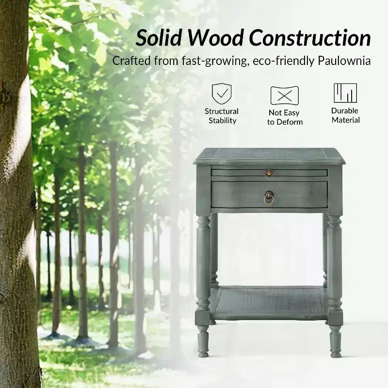 Alex 26 Tall 1 Drawer End Table Set of 2 with Built-in Charging Station|HULALA HOME