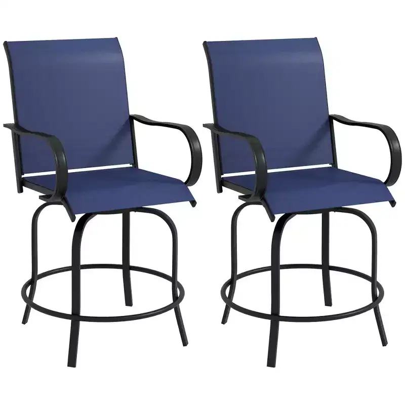 Set of 2 Outdoor Swivel Bar Stools with 360° Swivel and Bar Height Design