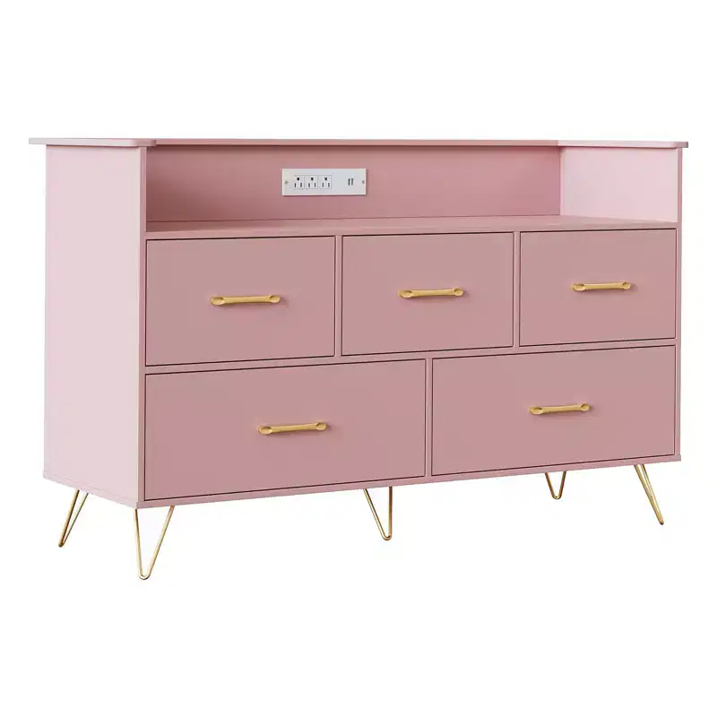 Five-drawer chest of drawers, 47-inch wide, with charging station, freestanding storage cabinet, suitable for wardrobes, hallways, entryways