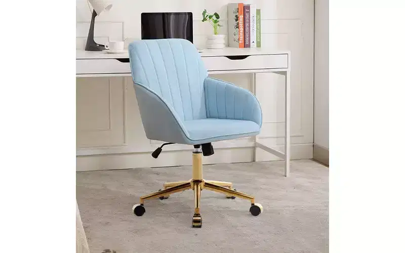 Luxury Ergonomic Office Chair, Velvet Home Office Desk Chair with Gold-Plated Metal Base, Adjustable Swivel Vanity Chair