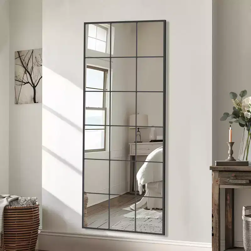 PexFix 30 in. W x 69 in. H Industrial Full Length Iron Frame Window Mirror in Black Freestanding