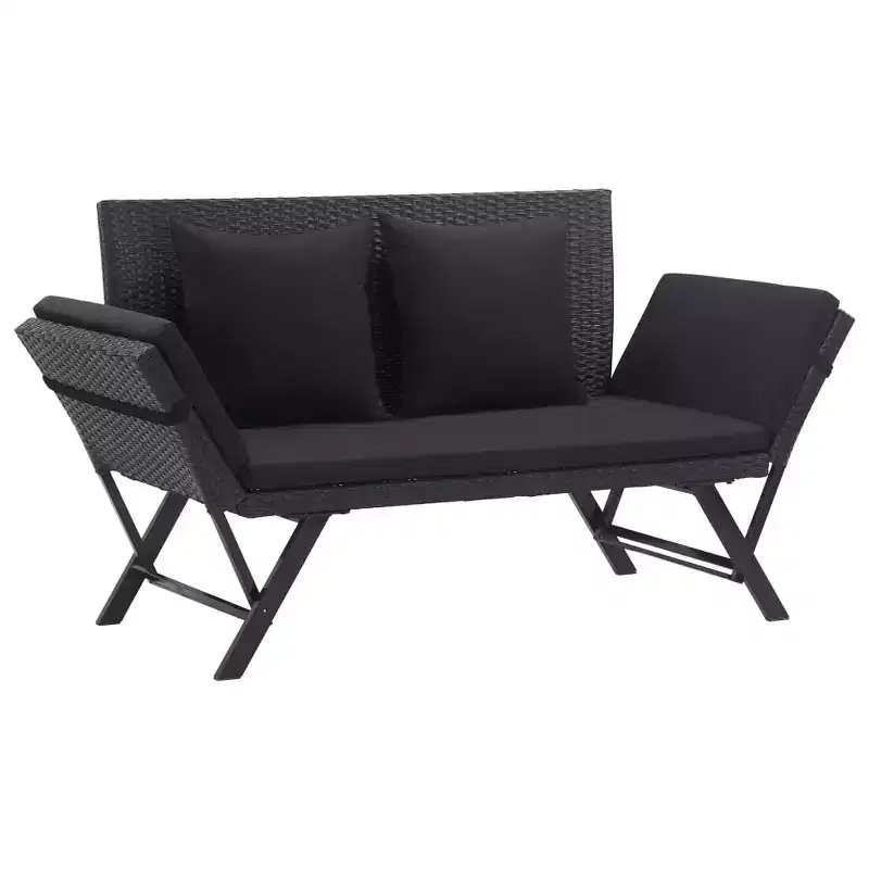Outdoor Sun Bed Black Poly Rattan Standard Convertible Furniture