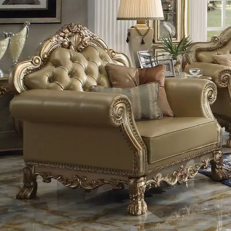 45" Dresden Accent Chair Bone Synthetic Leather/Gold Patina Finish