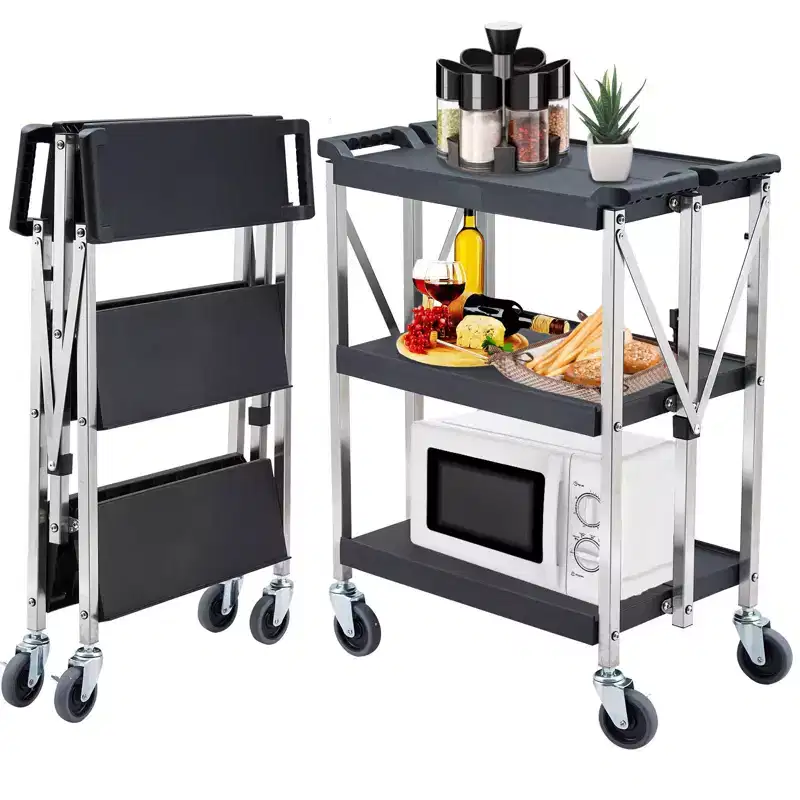 Small Folding Hand Truck, Black Portable Dolly Cart with PP Body & Stainless Steel Frame, Compact Utility Cart for Transport
