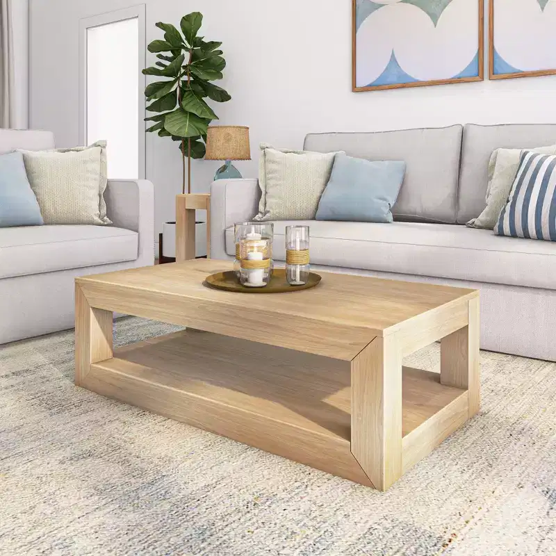 Plank+Beam 48 Modern Rectangular Coffee Table with Shelf, Solid Wood Table with Storage