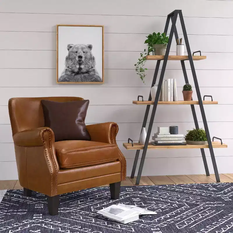 67" Morris A Frame Industrial Bookshelf Natural/Black - Finch: Metal Frame, 3 Shelves