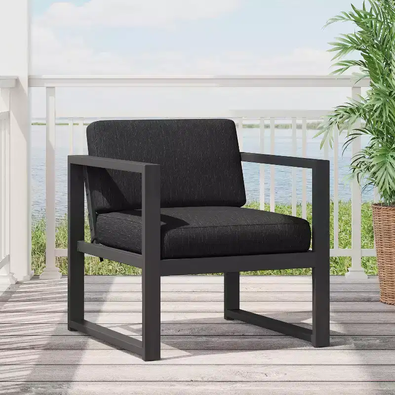 Christopher Knight Home Navan Modern Outdoor Aluminum Club Chair with Cushions, Black/Dark Gray