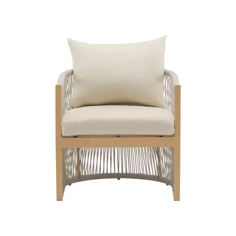 Curved Aluminum Lounge Chair with Rope-Weave Design, Cushioned Comfort, Powder-Coated Frame for Outdoor Living