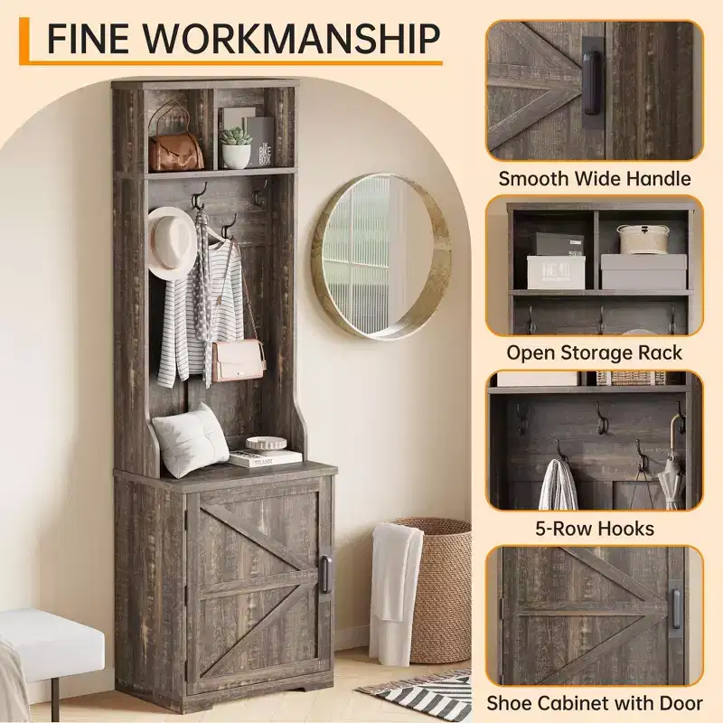 77 Modern Hall Tree with Shoe Storage & Coat Rack - Sturdy Mudroom Organizer for Entryway, Hallway | Freestanding Cabinet & Hanger