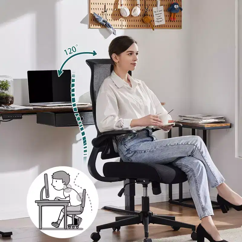 TUYOHW Ergonomic Computer Chair with Flip-up Armrests, Desk Chair with Lumbar Support, Rolling Swivel Chair Computer Chair for Home, Office
