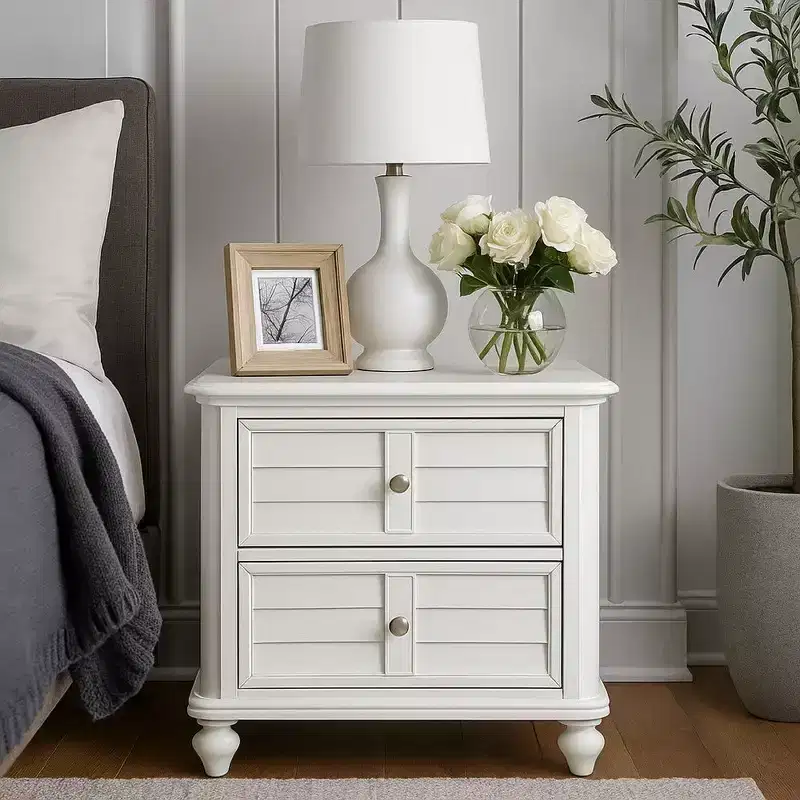 Royal Hampton Nightstand, 2 Drawers, Classic Antique White Solid Wood, 28 Inch