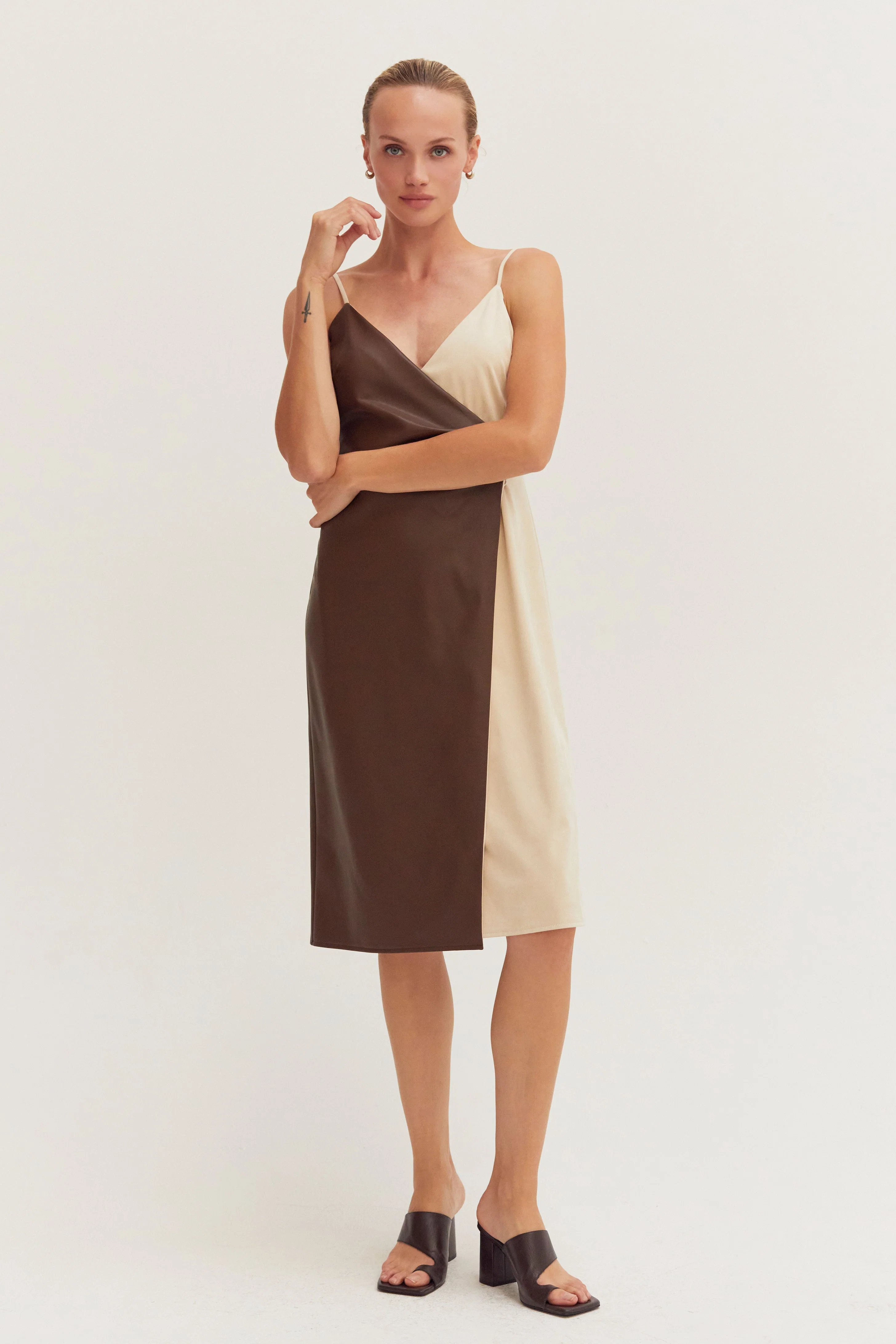 Mixed Media Wrap Midi Dress