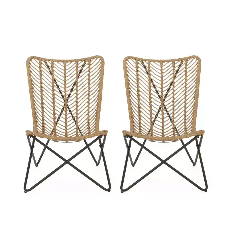 2pk Galtin Outdoor Iron/Wicker Accent Chairs: UV-Resistant, Weatherproof - Christopher Knight Home