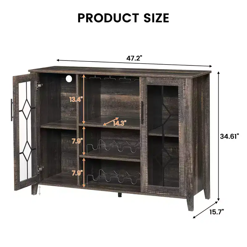 COZONY Wine Bar Cabinet with LED Lights, Modern Liquor Cabinet with Glass & Bottle Rack, Coffee Bar Sideboard Buffet Storage for Dining Room
