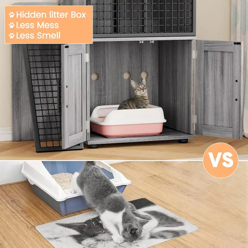 Modern Double Layer Cat Litter Box Enclosure, Hidden Cat Litter Box