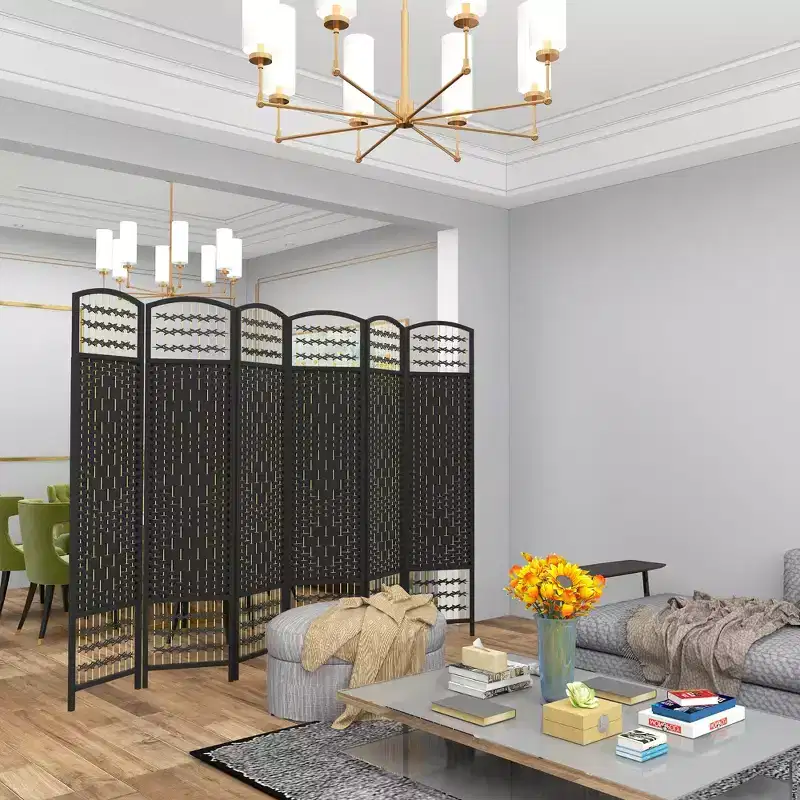 6 Panel Folding Room Divider Portable Privacy Screen Wave Fiber Room Partition for Home Office