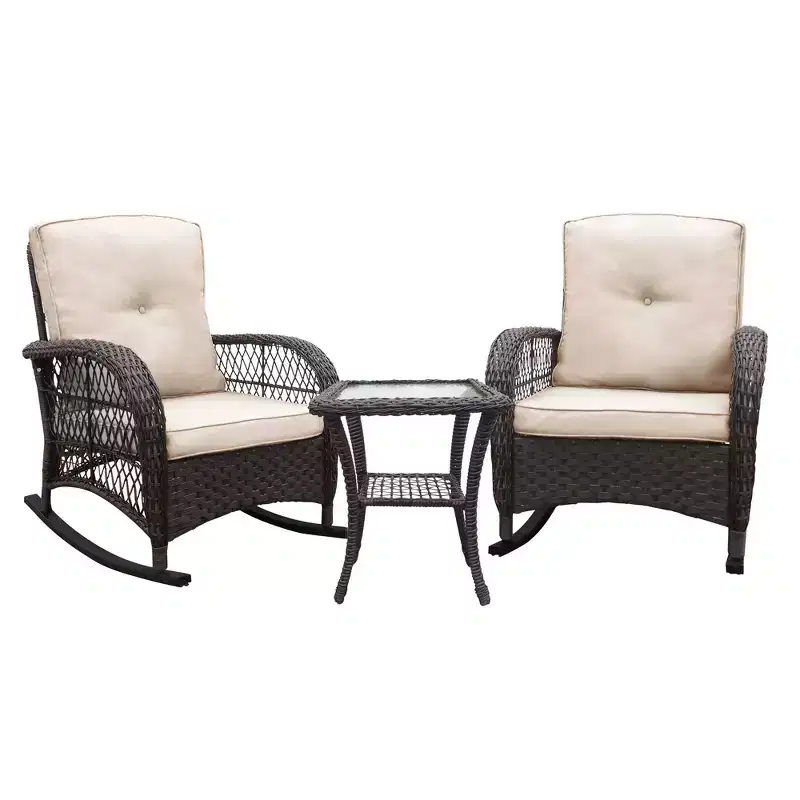 TUYOHW Patio Accent Rocking Chai,Rattan Recliner Chair,Powder-Coated Metal Lounge Chair for Porch,Backyard & Garden,350lbs Capacity,2 Chairs+1 Table