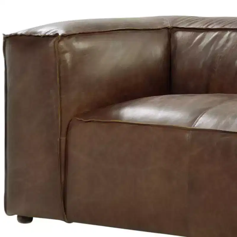 Brancaster 98" Sofas Retro Brown Top Grain Leather - Acme Furniture: Vintage Style, Aluminum Accents, 5-Seater