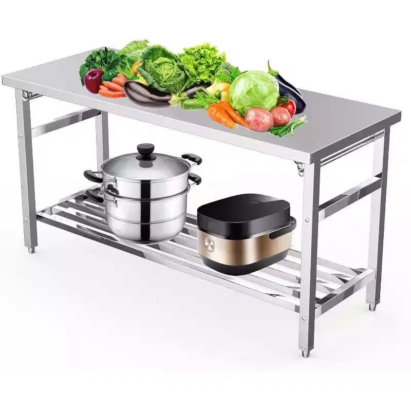 60 Commercial Stainless Steel Table NSF Folding Prep Island with Adjustable Undershelf for Kitchen & Work