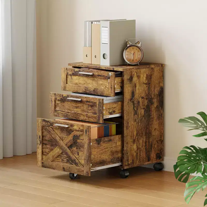 Secure 3-Drawer Lockable Wooden File Cabinet C Mobile Under Desk Rolling Storage Organizer Fits Letter/Legal/A4